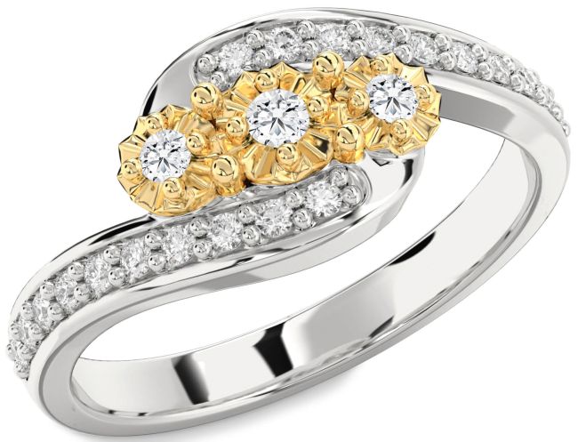 Diamond White Yellow Gold Round Two Stone Ring