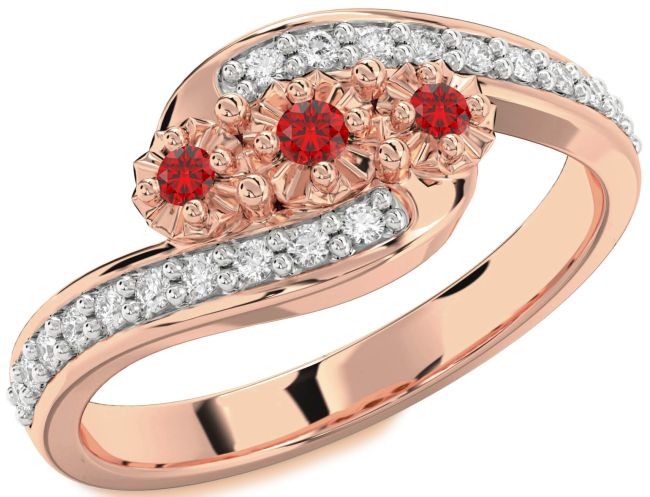 Diamond Ruby Rose Gold Round Two Stone Birthstone Ring
