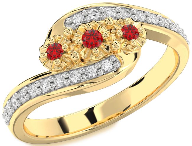 Diamond Ruby Gold Round Two Stone Birthstone Ring