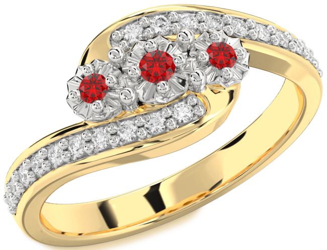 Diamond Ruby Gold Silver Round Two Stone Birthstone Ring