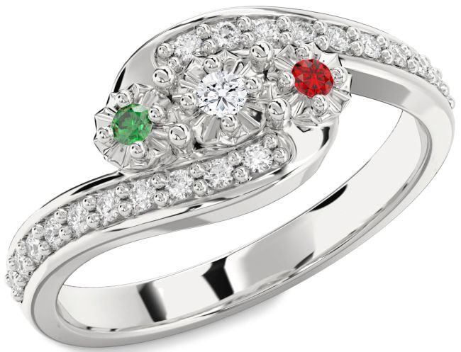 Diamond Silver Round Two Stone Mother's Ring