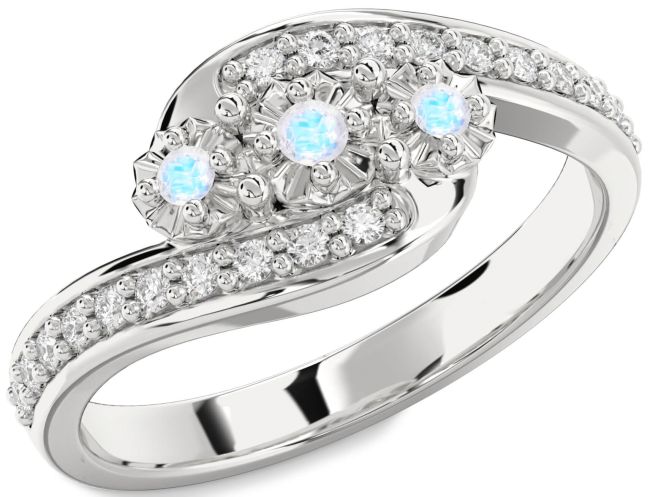 Diamond Moonstone Platinum Round Two Stone Ring