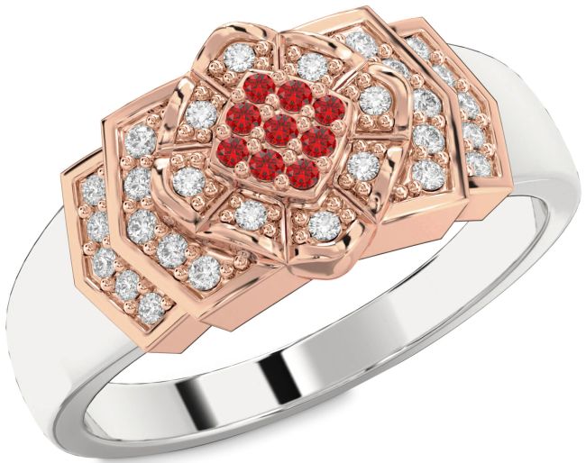 Diamond Ruby Rose Gold Silver Round Promise Ring