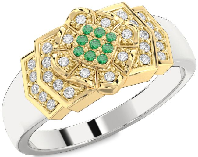 Diamond Emerald Gold Silver Round Promise Ring