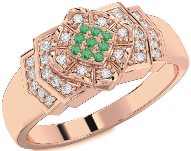 Diamond Emerald Rose Gold Round Promise Ring