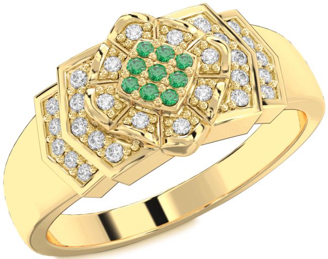Diamond Emerald Gold Round Promise Ring