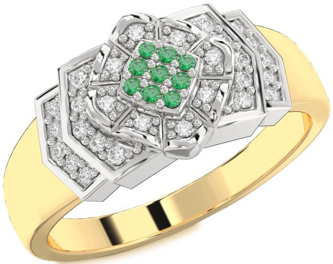 Diamond Emerald Gold Silver Round Promise Ring