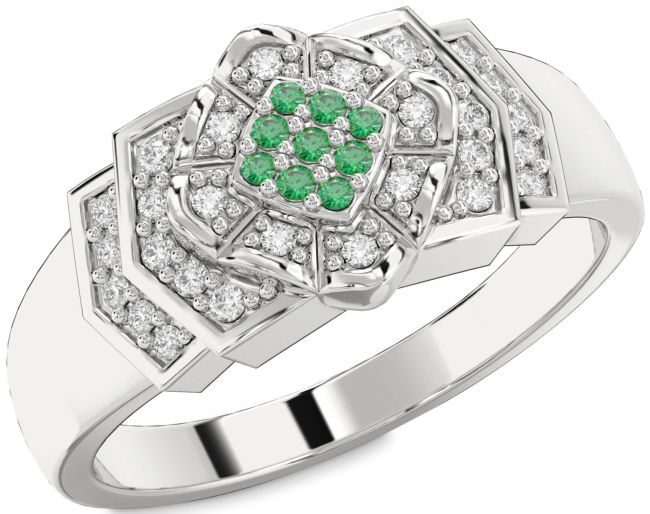 Diamond Emerald Platinum Round Promise Ring