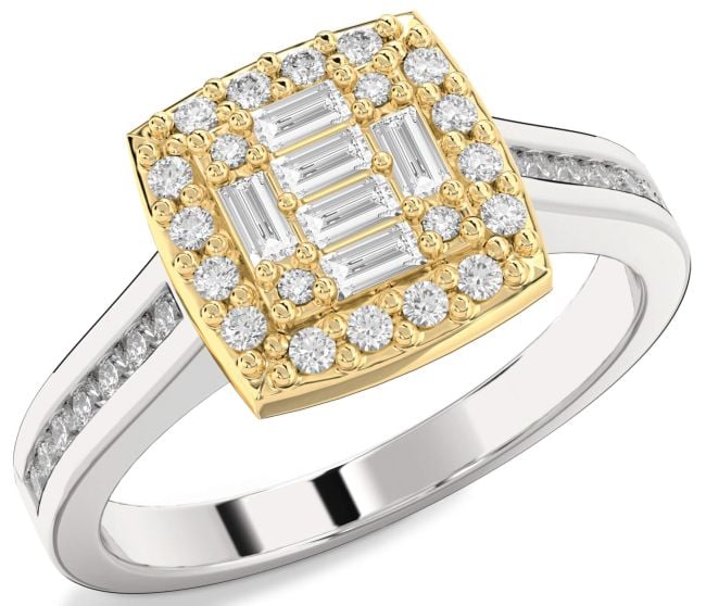 Diamond Silver & 10K gold Baguette Pave Promise Ring