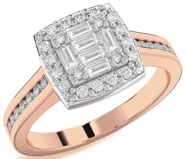Diamond White Rose Gold Baguette Pave Promise Ring