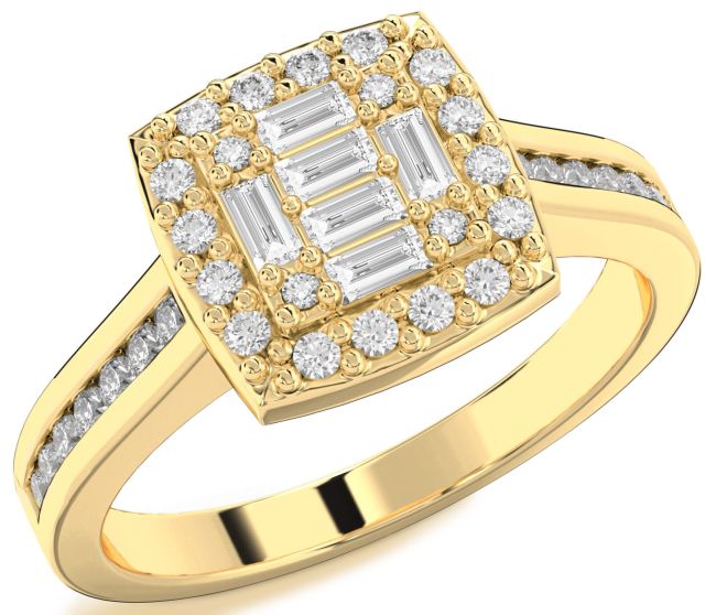 Diamond Gold Silver Baguette Pave Promise Ring