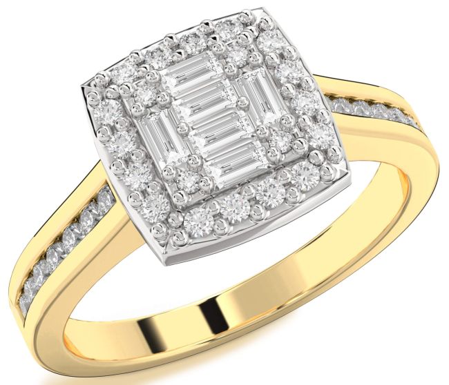Diamond White Yellow Gold Baguette Pave Promise Ring