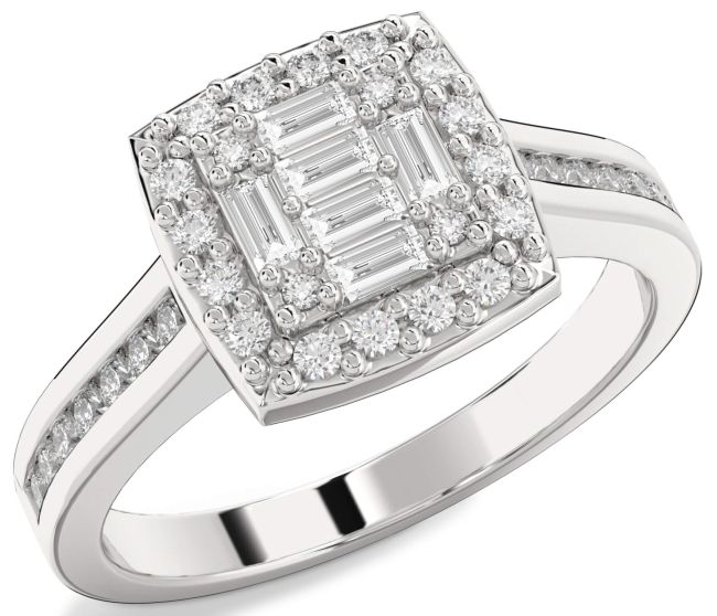 Diamond Silver Baguette Pave Promise Ring