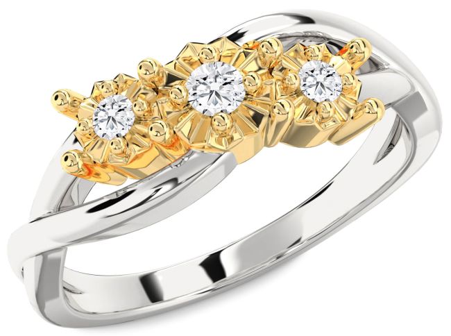 Diamond Gold Silver Round Three Stone Engagement Ring