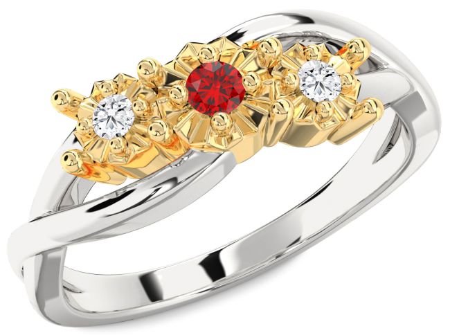 Diamond Ruby Gold Silver Round Three Stone Engagement Ring
