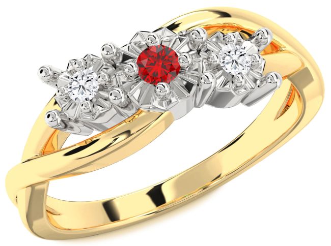 Diamond Ruby Gold Silver Round Three Stone Engagement Ring