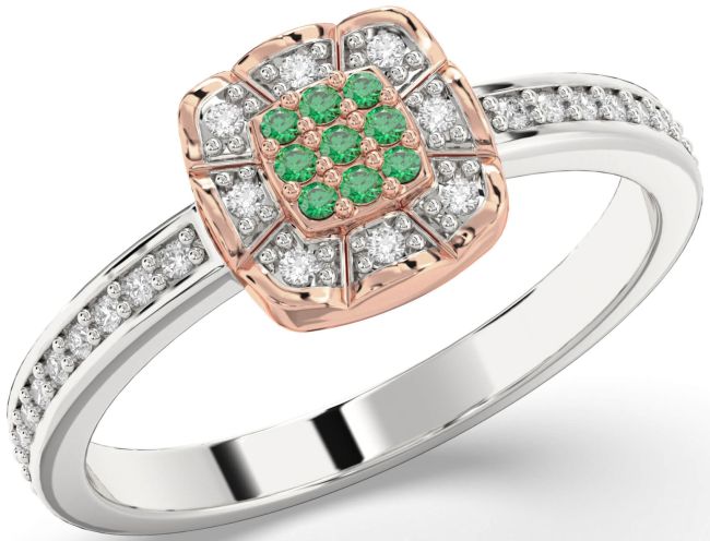 Diamond Emerald Rose Gold Silver Round Promise Ring