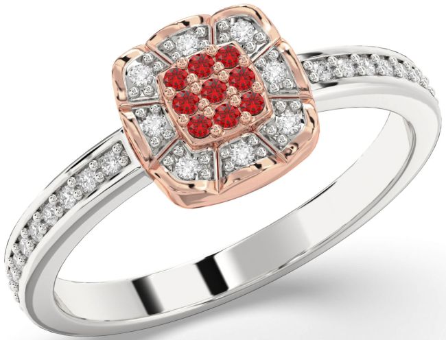 Diamond Ruby Rose Gold Silver Round Promise Ring