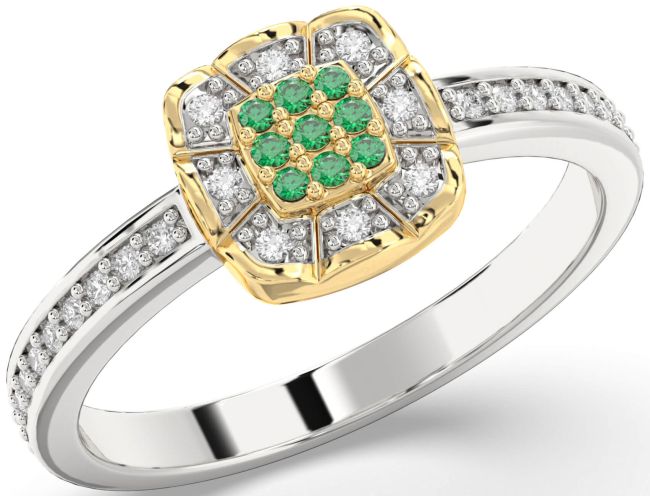 Diamond Emerald Gold Silver Round Promise Ring
