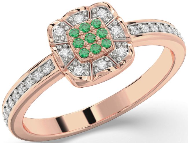 Diamond Emerald Rose Gold Round Promise Ring