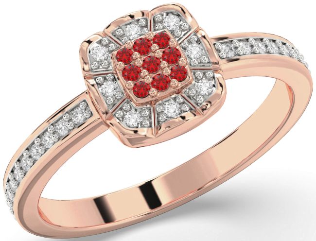 Diamond Ruby Rose Gold Round Promise Ring