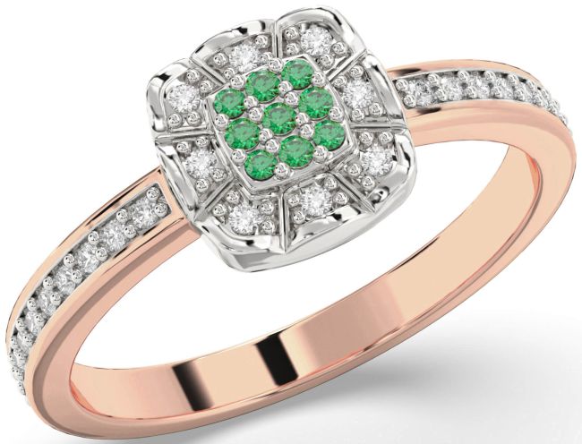 Diamond Emerald Rose Gold Silver Round Promise Ring