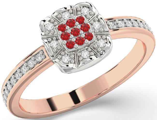 Diamond Ruby Rose Gold Silver Round Promise Ring