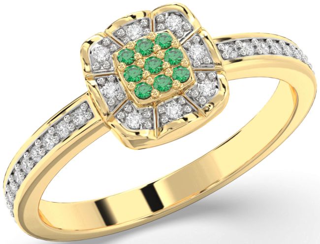 Diamond Emerald Gold Silver Round Promise Ring