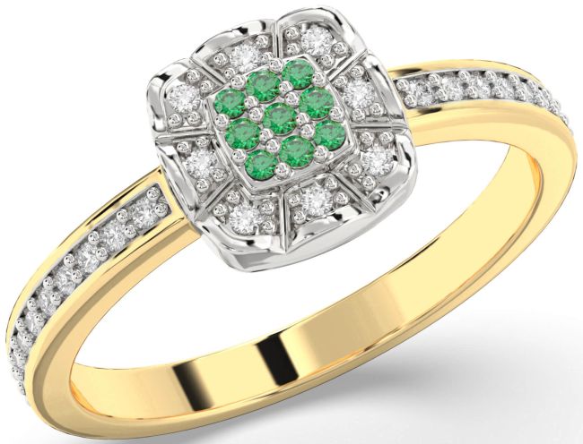 Diamond Emerald Gold Silver Round Promise Ring