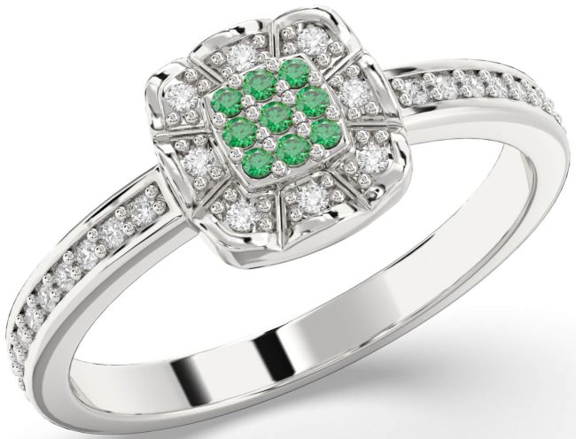 Diamond Emerald Platinum Round Promise Ring