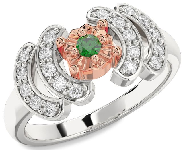 Diamond Emerald Rose Gold Silver Round Promise Ring