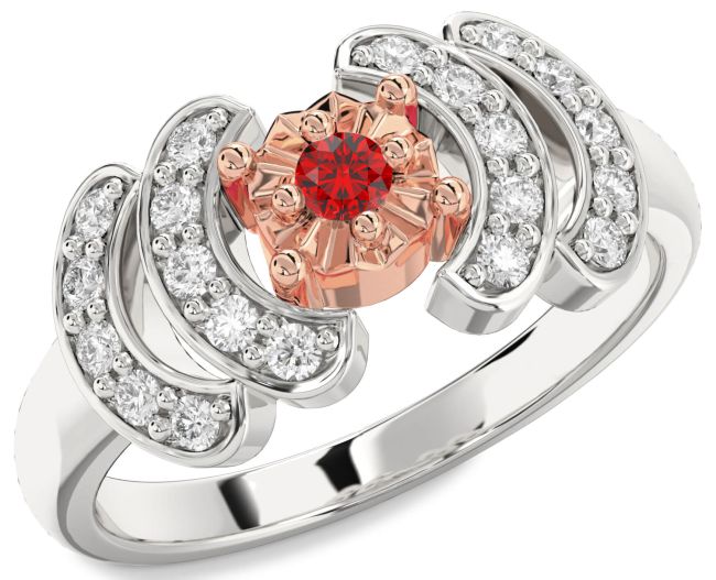 Diamond Ruby Platinum & Rose Gold Round Promise Ring