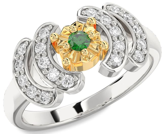 Diamond Emerald Gold Silver Round Promise Ring