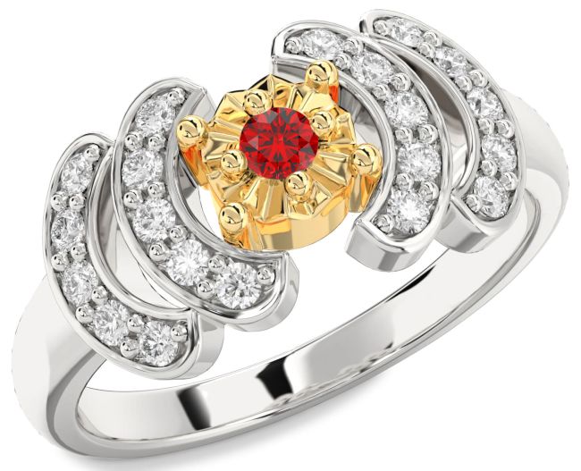 Diamond Ruby Gold Silver Round Promise Ring