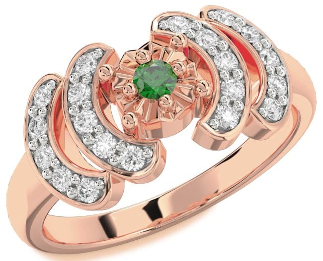 Diamond Emerald Rose Gold Round Promise Ring