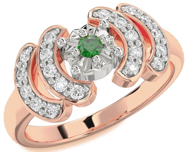 Diamond Emerald Rose Gold Silver Round Promise Ring