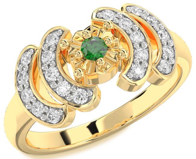 Diamond Emerald Gold Round Promise Ring