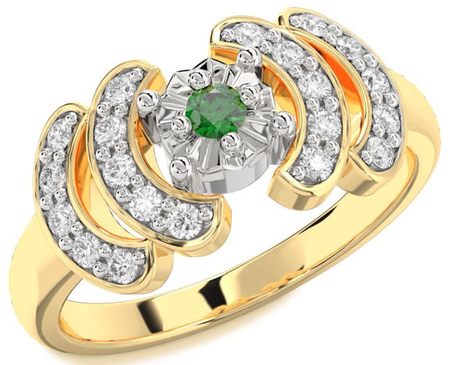 Diamond Emerald Gold Silver Round Promise Ring