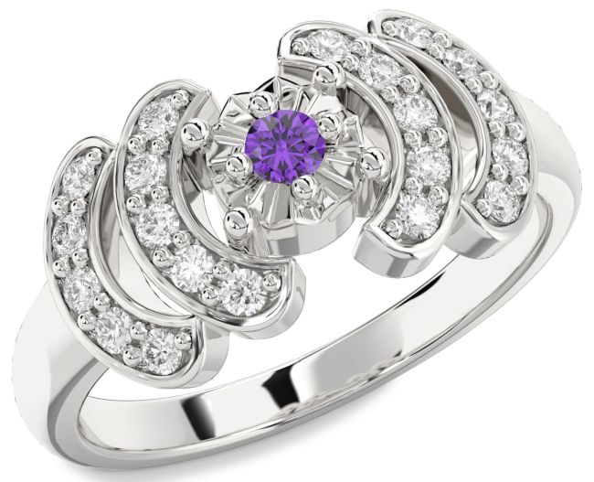 Diamond Amethyst Silver Round Promise Ring