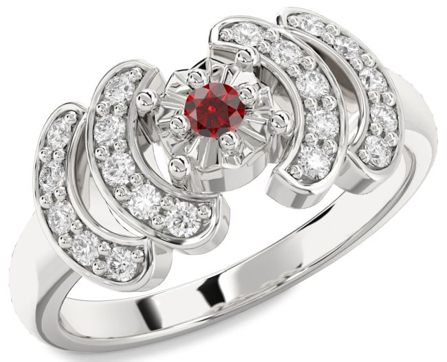 Diamond Garnet Silver Round Promise Ring