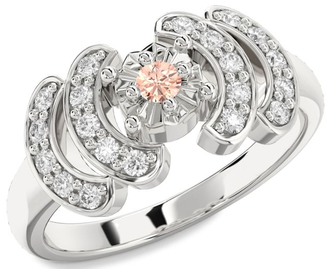 Diamond Morganite Silver Round Promise Ring
