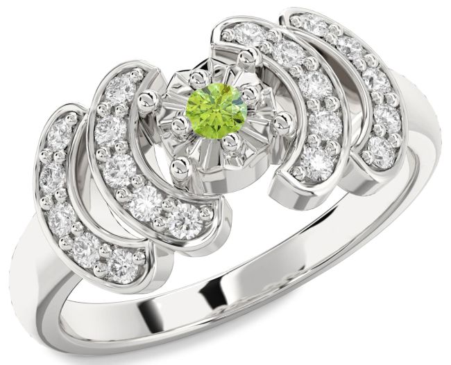 Diamond Peridot Silver Round Promise Ring