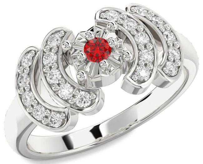 Diamond Ruby Silver Round Promise Ring