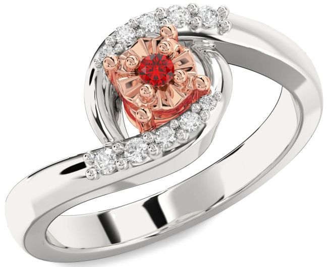 Diamond Ruby Rose Gold Silver Round Promise Ring
