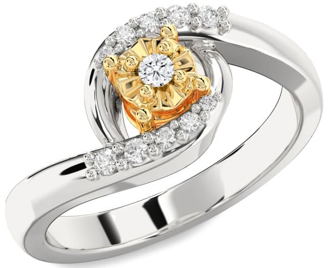Diamond White Yellow Gold Round Promise Ring