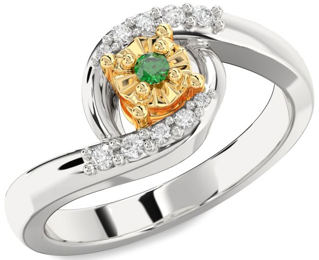 Diamond Emerald Gold Silver Round Promise Ring