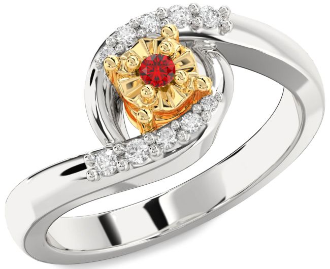 Diamond Ruby Gold Silver Round Promise Ring