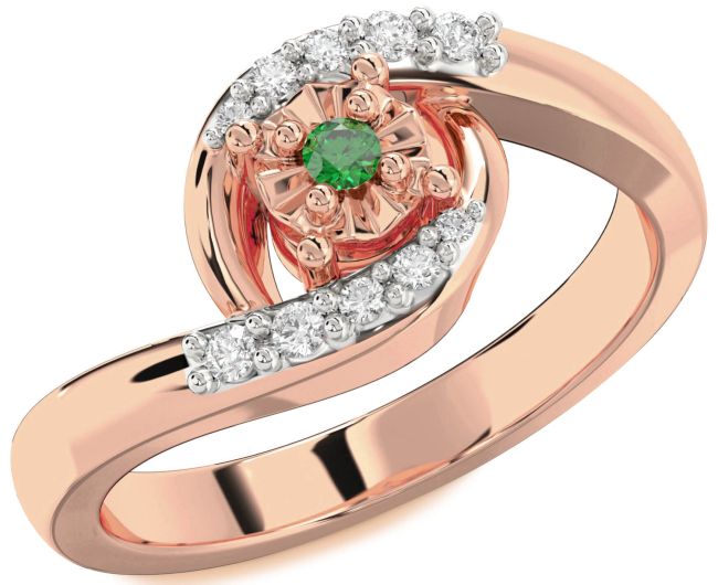 Diamond Emerald Rose Gold Round Promise Ring