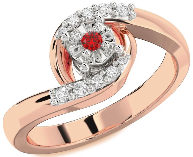 Diamond Ruby Rose Gold Silver Round Promise Ring