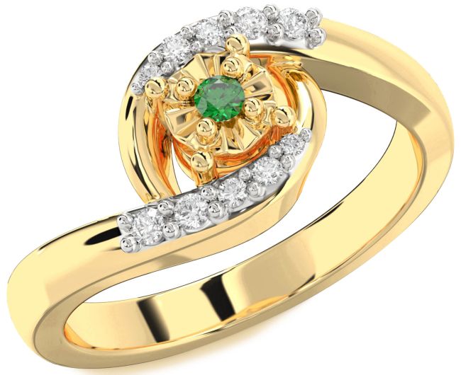 Diamond Emerald Gold Silver Round Promise Ring